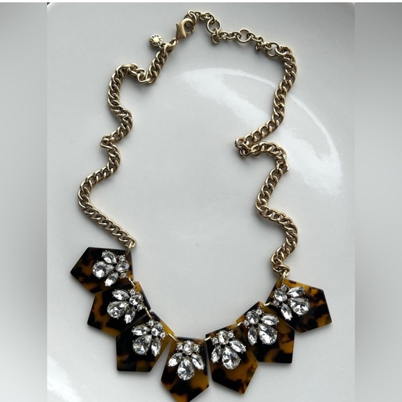 J. Crew Tortoise Shell and Rhinestone Statement Necklace - Picture 2 of 3